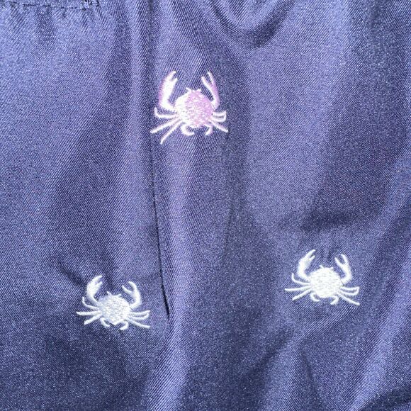 Charleston Threads Med. Swim Trunks Navy Embroidered Crab Theme With Mesh Lining - Picture 3 of 7